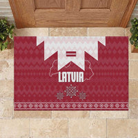 Latvia Rubber Doormat with National Coat of Arms and Knit Pattern – Three Stars One Heart Design