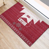 Latvia Rubber Doormat with National Coat of Arms and Knit Pattern – Three Stars One Heart Design