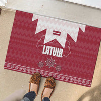 Latvia Rubber Doormat with National Coat of Arms and Knit Pattern – Three Stars One Heart Design