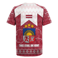Latvia Rugby Jersey with National Coat of Arms and Knit Pattern – Three Stars One Heart Design