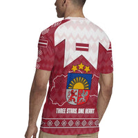 Latvia Rugby Jersey with National Coat of Arms and Knit Pattern – Three Stars One Heart Design