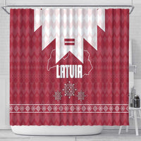 Latvia Shower Curtain with National Coat of Arms and Knit Pattern – Three Stars One Heart Design