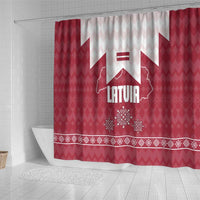 Latvia Shower Curtain with National Coat of Arms and Knit Pattern – Three Stars One Heart Design