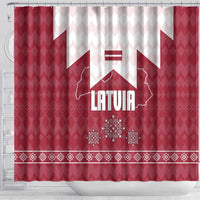 Latvia Shower Curtain with National Coat of Arms and Knit Pattern – Three Stars One Heart Design