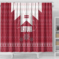 Latvia Shower Curtain with National Coat of Arms and Knit Pattern – Three Stars One Heart Design