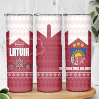 Latvia Skinny Tumbler with National Coat of Arms and Knit Pattern – Three Stars One Heart Design