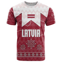 Latvia T Shirt with National Coat of Arms and Knit Pattern – Three Stars One Heart Design