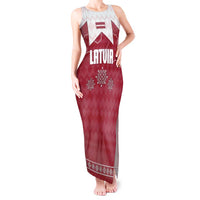 Latvia Tank Maxi Dress with National Coat of Arms and Knit Pattern – Three Stars One Heart Design