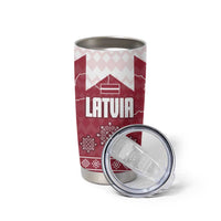 Latvia Tumbler Cup with National Coat of Arms and Knit Pattern – Three Stars One Heart Design