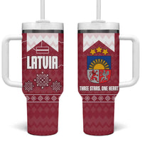 Latvia Tumbler With Handle with National Coat of Arms and Knit Pattern – Three Stars One Heart Design