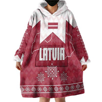 Latvia Wearable Blanket Hoodie with National Coat of Arms and Knit Pattern – Three Stars One Heart Design