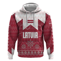 Latvia Zip Hoodie with National Coat of Arms and Knit Pattern – Three Stars One Heart Design