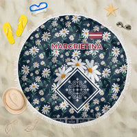 Latvia Beach Blanket with Margrietina Daisy and Ethnic Pattern – Latvia in Bloom Floral Design