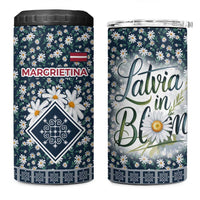 Latvia 4 in 1 Can Cooler Tumbler with Margrietina Daisy and Ethnic Pattern – Latvia in Bloom Floral Design