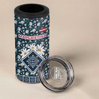 Latvia 4 in 1 Can Cooler Tumbler with Margrietina Daisy and Ethnic Pattern – Latvia in Bloom Floral Design