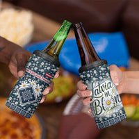 Latvia 4 in 1 Can Cooler Tumbler with Margrietina Daisy and Ethnic Pattern – Latvia in Bloom Floral Design