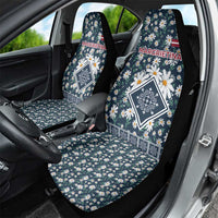 Latvia Car Seat Cover with Margrietina Daisy and Ethnic Pattern – Latvia in Bloom Floral Design