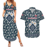 Latvia Couples Matching Summer Maxi Dress and Hawaiian Shirt with Margrietina Daisy and Ethnic Pattern – Latvia in Bloom Floral Design