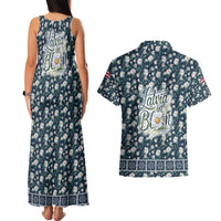 Latvia Couples Matching Tank Maxi Dress and Hawaiian Shirt with Margrietina Daisy and Ethnic Pattern – Latvia in Bloom Floral Design
