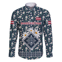 Latvia Family Matching Long Sleeve Bodycon Dress and Hawaiian Shirt with Margrietina Daisy and Ethnic Pattern – Latvia in Bloom Floral Design