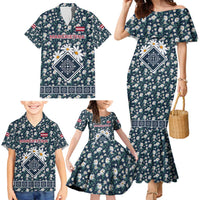 Latvia Family Matching Mermaid Dress and Hawaiian Shirt with Margrietina Daisy and Ethnic Pattern – Latvia in Bloom Floral Design