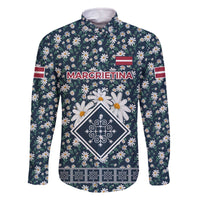 Latvia Family Matching Off The Shoulder Long Sleeve Dress and Hawaiian Shirt with Margrietina Daisy and Ethnic Pattern – Latvia in Bloom Floral Design
