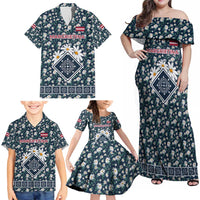 Latvia Family Matching Off Shoulder Maxi Dress and Hawaiian Shirt with Margrietina Daisy and Ethnic Pattern – Latvia in Bloom Floral Design