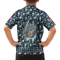 Latvia Family Matching Off Shoulder Short Dress and Hawaiian Shirt with Margrietina Daisy and Ethnic Pattern – Latvia in Bloom Floral Design