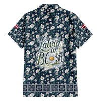 Latvia Family Matching Short Sleeve Bodycon Dress and Hawaiian Shirt with Margrietina Daisy and Ethnic Pattern – Latvia in Bloom Floral Design