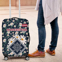 Latvia Luggage Cover with Margrietina Daisy and Ethnic Pattern – Latvia in Bloom Floral Design