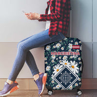 Latvia Luggage Cover with Margrietina Daisy and Ethnic Pattern – Latvia in Bloom Floral Design