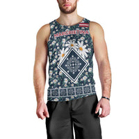 Latvia Men Tank Top with Margrietina Daisy and Ethnic Pattern – Latvia in Bloom Floral Design