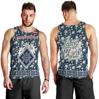 Latvia Men Tank Top with Margrietina Daisy and Ethnic Pattern – Latvia in Bloom Floral Design