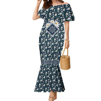 Latvia Mermaid Dress with Margrietina Daisy and Ethnic Pattern – Latvia in Bloom Floral Design