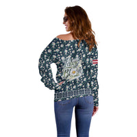 Latvia Off Shoulder Sweater with Margrietina Daisy and Ethnic Pattern – Latvia in Bloom Floral Design