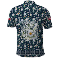 Latvia Polo Shirt with Margrietina Daisy and Ethnic Pattern – Latvia in Bloom Floral Design