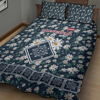 Latvia Quilt Bed Set with Margrietina Daisy and Ethnic Pattern – Latvia in Bloom Floral Design
