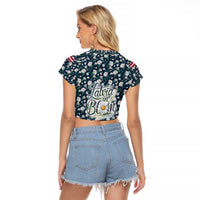 Latvia Raglan Cropped T Shirt with Margrietina Daisy and Ethnic Pattern – Latvia in Bloom Floral Design