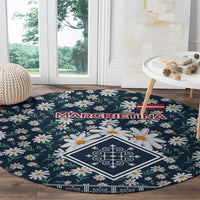 Latvia Round Carpet with Margrietina Daisy and Ethnic Pattern – Latvia in Bloom Floral Design