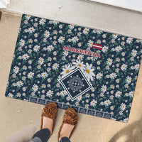 Latvia Rubber Doormat with Margrietina Daisy and Ethnic Pattern – Latvia in Bloom Floral Design