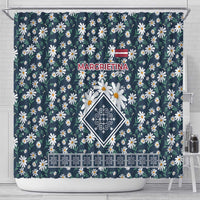 Latvia Shower Curtain with Margrietina Daisy and Ethnic Pattern – Latvia in Bloom Floral Design