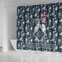 Latvia Shower Curtain with Margrietina Daisy and Ethnic Pattern – Latvia in Bloom Floral Design