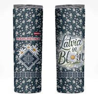 Latvia Skinny Tumbler with Margrietina Daisy and Ethnic Pattern – Latvia in Bloom Floral Design