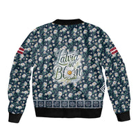 Latvia Sleeve Zip Bomber Jacket with Margrietina Daisy and Ethnic Pattern – Latvia in Bloom Floral Design