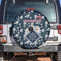 Latvia Spare Tire Cover with Margrietina Daisy and Ethnic Pattern – Latvia in Bloom Floral Design
