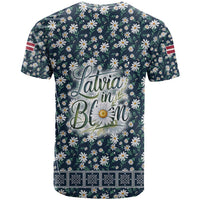Latvia T Shirt with Margrietina Daisy and Ethnic Pattern – Latvia in Bloom Floral Design