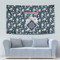 Latvia Tapestry with Margrietina Daisy and Ethnic Pattern – Latvia in Bloom Floral Design