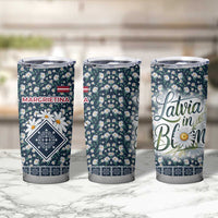 Latvia Tumbler Cup with Margrietina Daisy and Ethnic Pattern – Latvia in Bloom Floral Design