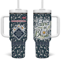Latvia Tumbler With Handle with Margrietina Daisy and Ethnic Pattern – Latvia in Bloom Floral Design