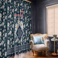 Latvia Window Curtain with Margrietina Daisy and Ethnic Pattern – Latvia in Bloom Floral Design